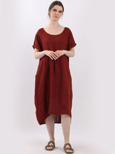 Load image into Gallery viewer, &#39;Anna&#39; Rust 100% Linen Dress with Pockets