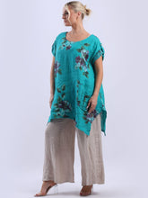 Load image into Gallery viewer, &#39;Bella&#39; Teal Floral 100% Linen Tunic Top