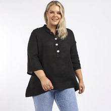 Load image into Gallery viewer, 'Lulu' Black Bell Sleeve 100% Linen Top