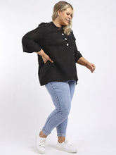 Load image into Gallery viewer, 'Lulu' Black Bell Sleeve 100% Linen Top