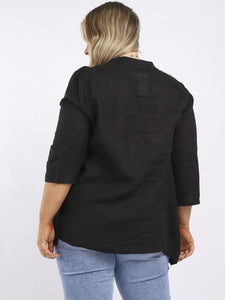 'Lulu' Black Bell Sleeve 100% Linen Top