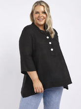 Load image into Gallery viewer, 'Lulu' Black Bell Sleeve 100% Linen Top