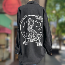 Load image into Gallery viewer, Black 'La Sirena' Mermaid Denim Shacket - By Frankie