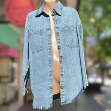 Load image into Gallery viewer, Light Denim Flaming Cowgirl Shacket - By Frankie