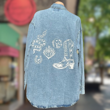 Load image into Gallery viewer, Light Denim Flaming Cowgirl Shacket - By Frankie