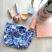 Load image into Gallery viewer, Blue Mosaic Canvas Make Up Bag