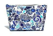 Load image into Gallery viewer, Blue Mosaic Canvas Make Up Bag