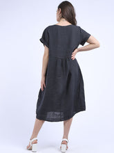 Load image into Gallery viewer, &#39;Anna&#39; Charcoal 100% Linen Dress with Pockets