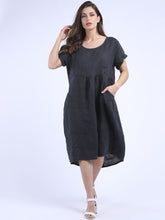 Load image into Gallery viewer, &#39;Anna&#39; Charcoal 100% Linen Dress with Pockets