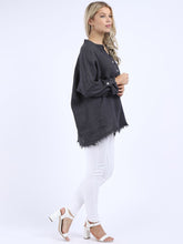 Load image into Gallery viewer, 'Ruby' Charcoal Relaxed Fit 100% Linen Top with Raw Edges