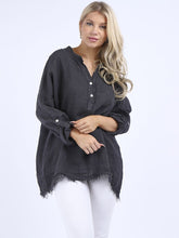 Load image into Gallery viewer, 'Ruby' Charcoal Relaxed Fit 100% Linen Top with Raw Edges