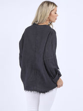 Load image into Gallery viewer, 'Ruby' Charcoal Relaxed Fit 100% Linen Top with Raw Edges