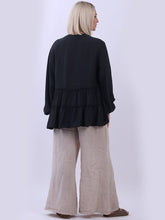 Load image into Gallery viewer, Charcoal Plain Ruffle Tiered Swing Peplum Tunic Top