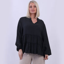 Load image into Gallery viewer, Charcoal Plain Ruffle Tiered Swing Peplum Tunic Top