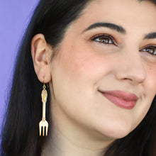 Load image into Gallery viewer, Gold Fork, Please! Drop Earrings - Erstwilder x Katherine Sabbath