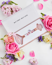 Load image into Gallery viewer, Floral Rose Quartz Crystal Facial Roller