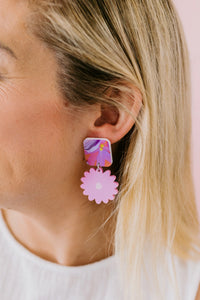 'Flower Drop' Poppy and Daisy Print Dangle Earrings