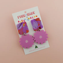 Load image into Gallery viewer, 'Flower Drop' Poppy and Daisy Print Dangle Earrings