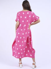 Load image into Gallery viewer, &#39;Dot&#39; Fuchsia Polka Dot Print Oversized 100% Linen Slouchy Dress