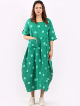 Load image into Gallery viewer, &#39;Dot&#39; Green Polka Dot Print Oversized 100% Linen Slouchy Dress