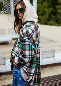 Green/Natural Vintage Flannel Check Hooded Sweat - Hammill & Co