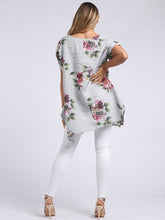 Load image into Gallery viewer, &#39;Bella&#39; Grey Floral 100% Linen Tunic Top