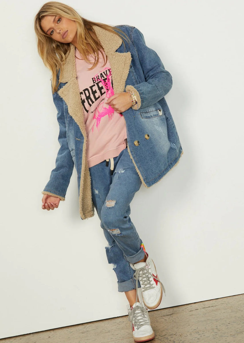 H and m store pink denim jacket