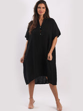 Load image into Gallery viewer, &#39;Rylie&#39; Black 100% Linen Shift Dress with Raw Edges