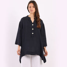 Load image into Gallery viewer, 'Lulu' Navy Bell Sleeve 100% Linen Top