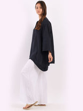 Load image into Gallery viewer, 'Lulu' Navy Bell Sleeve 100% Linen Top