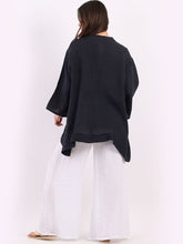 Load image into Gallery viewer, 'Lulu' Navy Bell Sleeve 100% Linen Top