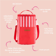 Load image into Gallery viewer, Red Stripe Picnic Cooler Bag Tall Barrel