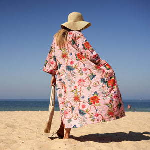 Pink Floral Cotton Waffle Robe