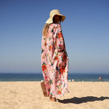 Load image into Gallery viewer, Pink Floral Cotton Waffle Robe