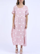 Load image into Gallery viewer, &#39;Dot&#39; Pink Polka Dot Print Oversized 100% Linen Slouchy Dress