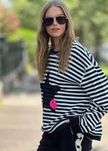 Load image into Gallery viewer, Black/White Stripe Star Waffle Sweat - Hammill & Co