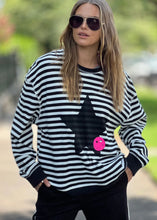 Load image into Gallery viewer, Black/White Stripe Star Waffle Sweat - Hammill & Co