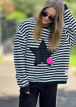 Load image into Gallery viewer, Black/White Stripe Star Waffle Sweat - Hammill & Co
