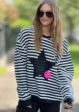 Load image into Gallery viewer, Black/White Stripe Star Waffle Sweat - Hammill & Co