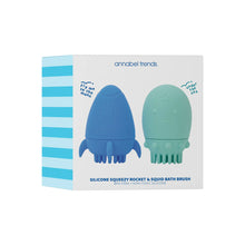 Load image into Gallery viewer, Rocket & Squid Silicone Bath Brush Set