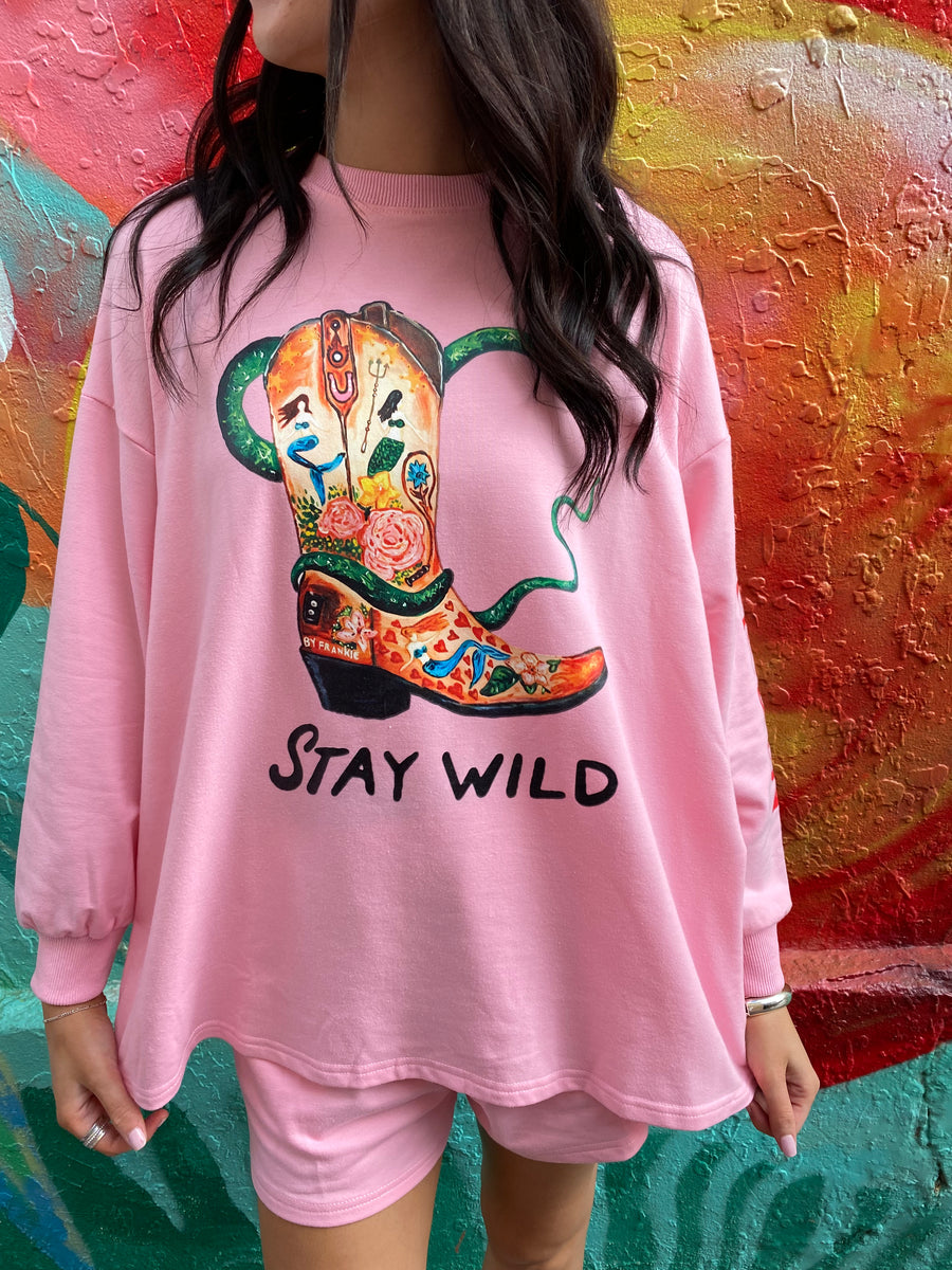 Stay Wild Darlin Pink L/S Top Short Set By Frankie