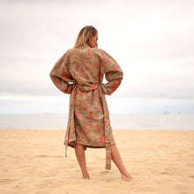 Load image into Gallery viewer, Mocha/Orange Floral Cotton Waffle Robe
