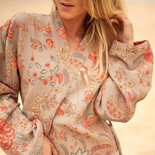 Load image into Gallery viewer, Mocha/Orange Floral Cotton Waffle Robe