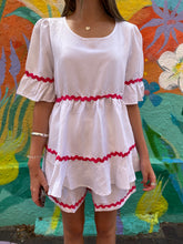 Load image into Gallery viewer, White/Pink Baret Butterfly Sleeve Top & Shorts Set