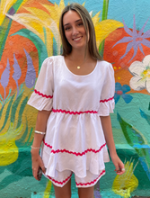 Load image into Gallery viewer, White/Pink Baret Butterfly Sleeve Top & Shorts Set