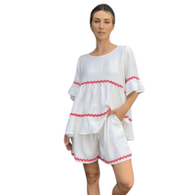 Load image into Gallery viewer, White/Pink Baret Butterfly Sleeve Top & Shorts Set