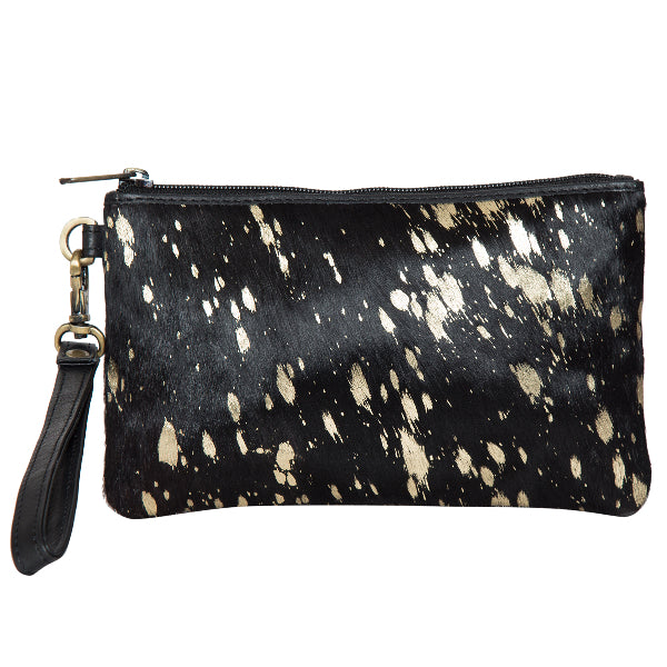Toronto Cowhide Clutch - Black and Gold Foil Leather