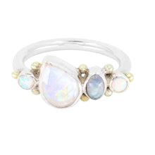 Load image into Gallery viewer, Cluster Moonstone &amp; Opal Silver Ring