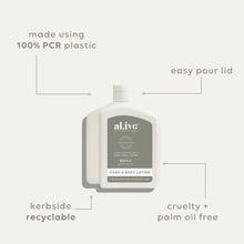 Load image into Gallery viewer, Green Pepper &amp; Lotus 650ml Lotion Refill - al.ive body