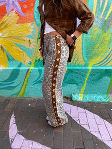 Brown Star Leopard Denim Racer Pants - By Frankie